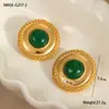 Moda Europea y Americana Nicho Retro Exagerados Pendientes de Acero Inoxidable Chapados en Oro de 18K Ágata de Imitación Pendientes Geométricos Elegantes Joyería