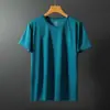 Camiseta Moda Masculina Verão 2025 Nova Cor Lisa Seda de Gelo Secagem Rápida Manga Curta Malha Elástica Gola Redonda Estilo Fino