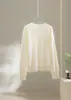 MalvaviscoNiebla Cepillado~Lana Cachemir Cuello Redondo Manga Larga Tejido Superior para Mujer Otoño Invierno Versátil Suéter Superior