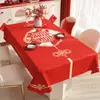 Mantel de boda, mantel de comedor rojo, tela decorativa para celebración de compromiso y recién casados, mantel para mesa de centro con personaje "feliz" que realza la atmósfera de la sala de estar