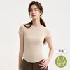 Camiseta gris para mujer con copas, hecha de Tencel Lyocell, cuello redondo, hombro normal, manga corta, adecuada tanto para usar por dentro como por fuera, corte ajustado y favorecedor.