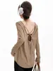 Camiseta de Manga Larga de Secado Rápido con Cuello Redondo Espalda Descubierta y Tirantes Cruzados para Mujer, Holgada, con Protección Solar, Diseño Moderno, Adelgazante, Top Deportivo para Yoga