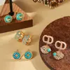 Brincos de Turquesa com Duplo Argola Estilo Francês, Pequenos e Delicados, Brincos Geométricos Vazados, Versáteis para o Dia a Dia, Acessórios de Orelha Gentis e Elegantes