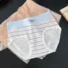 Calcinhas Femininas Listradas 100% Algodão Puro no Gancho Cintura Média Cobertura Total Respirável Absorvente de Umidade Calcinhas Triângulo Estudante Confortável