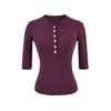 Camiseta Feminina da Moda com Gola Meio Aberta, Manga Média e Ombro Regular para Início do Outono, Nova, Chic, Slim-Fit, Casual, Básica