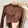 Capa interior cálida para otoño e invierno, camiseta básica de cuello alto a media altura de forro polar por ambos lados para niñas, top de manga larga moderno y elegante para niñas pequeñas