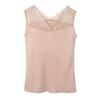 Chaleco de Seda para Mujer Sexy Encaje Cuello en V Sin Mangas Color Sólido Camiseta Seda Transpirable Base Camisola Ropa Interior