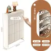 Zapatero estilo crema con puerta abatible para entrada de casa, mueble de recibidor integrado, ahorra espacio, ultradelgado, zapatero de múltiples niveles