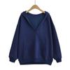 Sudadera con capucha holgada de otoño con cuello en V y diseño de bolsillo para mujer, estilo coreano, estilo relajado