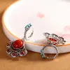 Pendientes Retro Artísticos de Plata Esterlina S925 Pendientes de Ágata Roja del Sur Pendientes Exóticos con Forma de Abanico Estilo Tíbet