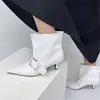 Botines Nuevos Estilo Chino Chica Picante 2026, Botas de Moda para Pantorrilla Ancha con Hebilla, Botines de Tacón Alto con Punta y Apertura Amplia para Pantorrilla para Mujer