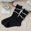 Calcetines para Mujer Primavera y Otoño de Tres Capas Oreja de Madera Media Caña 2025 Nuevos Estilo Ballet Coreano Dulces Calcetines de Moda