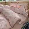 Conjunto de cama de quatro peças grau A para maternidade e infantil para dormir nu na cama, algodão puro genuíno, lençol e capa de edredom estilo Fair Isle, conjunto de três a quatro peças para dormitório