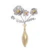 Para Transfronterizo Simple Elegante Fresco Estilo Aleación Oro Gama Alta Estilo Jarrón Collar de Flores Broche Pendientes