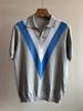 Estilo coreano Verão Ice Silk Manga Curta Gradiente Colorblock Camisa Polo Masculina Casual Listrado Contraste Cor Lapela Moda Respirável Malha