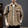 Camisa Retrô de Veludo Cotelê Estilo Americano Hong Kong Outono Masculina, Cor Sólida Versátil Solta Confortável para Jovens Homens