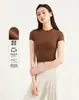 Camiseta corta casual de ajuste ceñido y alta elasticidad, ropa de yoga, top deportivo de fitness para mujer, manga corta ajustada de Pilates