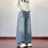 Calça jeans masculina personalizada/estilo americano, novo estilo outono, perna reta solta, perna larga, calça casual versátil para homens, preta