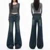 Calça jeans flare azul vintage para mulheres, novo estilo outono e inverno, cintura alta retrô, modelagem que afina, não justa, calça pantalona de comprimento total, moda de rua