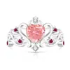 Anillo de Corona en Forma de Corazón con Corte Flor de Hielo de Piedras Preciosas de Colores de Venta Caliente en Transmisión en Vivo, Anillo de Moda con Personalidad en Forma de Corazón con Diamante de Carbono Alto Galvanizado en Oro Real