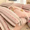 Juego de ropa de cama de cuatro piezas de algodón puro clase A, sábana de cama 100% algodón, funda de edredón de gasa de doble capa, sábana, sábana ajustable, juego de tres/cuatro piezas para dormitorio individual/doble