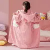 Camisola Feminina Outono e Inverno Espessada com Forro de Lã Coral Fleece Longa Pijama Infantil Camisola de Menina 2024 Flanela Roupas de Casa