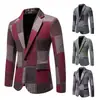 Traje Retro de Bloques de Color Europeos y Americanos para Hombre Amazon Tweed Espiga Patchwork Solapa Única Corte Ajustado Chaqueta de Traje Talla Europea