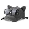 Gorro con orejas de gato gafas de sol todo partido protección solar sombrero para el sol desgastado piloto mujer gafas de tinta personalidad linda gorra de béisbol