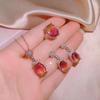 Conjunto de joias feminino Novo anel rubi queimado pingente colar brincos de tarraxa cor vermelho pombo boca aberta