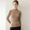 Suéter de cachemira pura de lujo para mujer, cuello semi-alto, acanalado, corte ajustado, manga larga, tejido sencillo, suéter básico ajustado