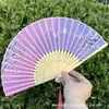 Leque Dobrável Estilo Antigo Transfronteiriço para o Verão, Estilo Chinês, Hanfu, Cheongsam, Leque Pequeno Dobrável de Bambu Portátil para Mulheres