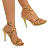 Sandalias europeas y americanas de punta redonda para mujer con una tira y tiras cruzadas en el tobillo, sandalias de tacón de aguja alto, zapatos de tacón alto de moda para fiesta