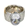Bestseller transfronterizo: anillo ancho martillado de textura vintage, sensación de nicho de alta gama, anillo de joyería de zirconia ovalada extragrande