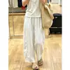 Pantalones de lino tencel azul oscuro de pierna ancha para mujer, estilo fino de verano, muy bonitos, versátiles, seda helada, frescos, frescos, para personas petite, pantalones de pierna curva