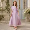 Vestido de gasa para niña transfronterizo con mangas con volantes, ceñido a la cintura, vestido largo de princesa con dobladillo amplio
