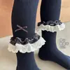 Calcetines Infantiles Estilo Nuevo Otoño Cuadros Encaje Moño Medias para Niñas Entrepierna de Dos Vías Ropa Exterior para Bebé Pantalones de Capa Base