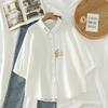Verano Nuevo Estilo Gasa de Algodón Manga Tres Cuartos Camisa Blanca para Mujer Estilo Coreano Suelta y Versátil Flor Bordada Algodón Puro Camisa Manga Corta