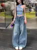 Jeans Lavados Scimitar de Calle para Mujer, Nuevo Estilo Otoño e Invierno 2025, de Tiro Alto, Corte Holgado, Adelgazantes, Pantalones Geniales de Pierna Ancha, Estilo Europeo y Americano