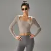 Traje de Yoga Profesional para Mujer de Manga Larga Adelgazante de Cintura Conjunto Deportivo de Fitness de Dos Piezas Gama Alta para Pilates con Almohadilla en el Pecho