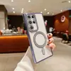 Capa de Telefone Magnética com Borda Galvanizada para Samsung S25Ultra Cobertura Total A56 Estilo Moderno A55 Estilo Feminino