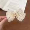 Pinza de Plátano de Malla con Lunares Elegante Estilo Super Hada Coreana Pinza para el Cabello con Lazo de Temperamento Dulce para Mujeres en Color Blanco Roto Accesorio para el Cabello