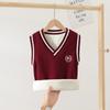 Colete Infantil, Estilo Preppy, Algodão Puro, Tricô Novo Azul para Alunos do Ensino Fundamental, Suéter para Crianças Maiores, Colete de Tricô para Meninas