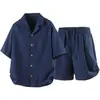 26 Camisas Casuales de Manga Corta para Hombre Estilo Verano, Conjunto de Dos Piezas de Camisa y Pantalones Cortos de Moda de Marca Suelta Talla Grande
