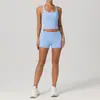 Conjunto de atuendo de yoga racerback para mujer transfronterizo con top sin mangas de cuello cuadrado para uso al aire libre, correr, fitness, shorts deportivos de cintura baja que levantan los glúteos