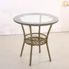 Mesa de Centro Redonda para Exterior, Sala de Estar, Tampo de Vidro Temperado Moderno e Simples, Mesa Redonda Pequena para Varanda, Mesa de Chá de Rattan Sintético