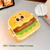 Lonchera de dibujos animados para estudiantes, caja de almacenamiento de alimentos con compartimentos, linda lonchera con forma de hamburguesa, papas fritas y palomitas de maíz con utensilios