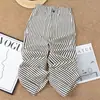 Pantalones anchos de rayas blancas y negras ligeros para mujer, de cintura alta, corte holgado, adelgazantes, versátiles, casuales, de pierna recta, pantalones largos de moda, trendy