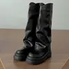 Botas largas retro de suela gruesa para mujer, nuevo estilo de otoño 2026, versátiles con faldas, realzan la altura y estilizan, botas de equitación