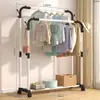Simple Perchero de Ropa de Doble Barra de Pie Perchero de Ropa y Sombreros para el Hogar Perchero para Colgar Ropa de Dormitorio Perchero de Almacenamiento de Ropa para Balcón