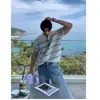 Suéter de punto de torsión gruesa blanco de verano Camisa polo top de manga corta diseño de camiseta nicho suelto ropa de hombre americana